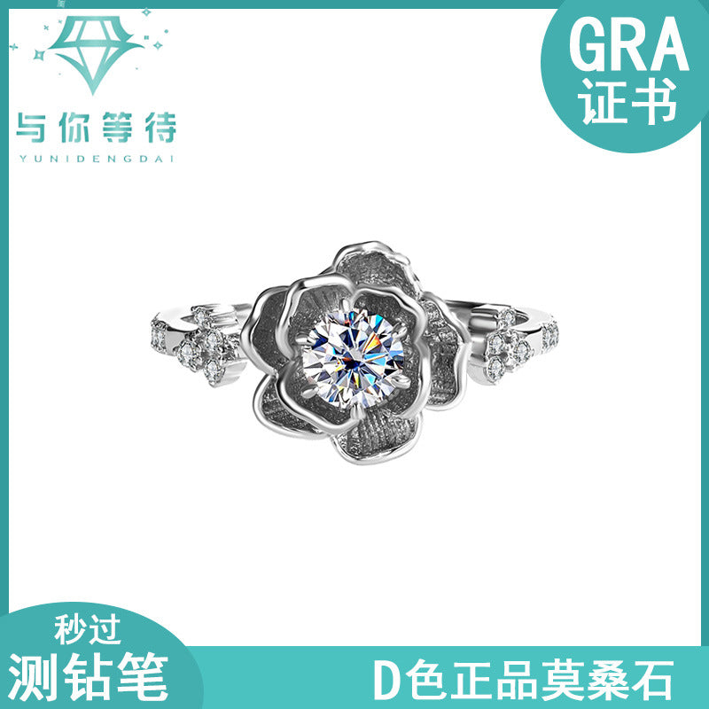 Exclusive for cross-border S925Sterling Silver D Moissanite Water Lily Ring for Women Hot Sale Classic Wedding Live Streaming Wholesale