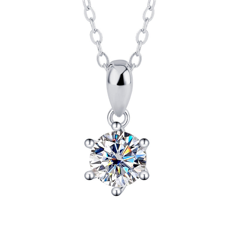 S925Sterling Silver Moissanite Classic Six-Prong Three-Piece Set Women's Ring Necklace Women's Earrings TikTok Live Factory Wholesale