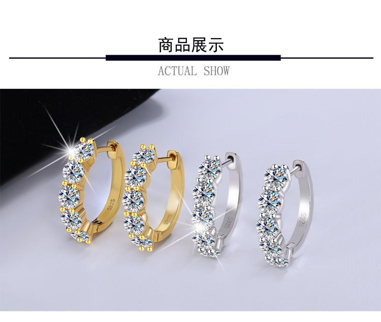 Cross-Border Europe and America S925Sterling Silver Moissanite Earrings D Genuine Color3Carat High-End Full Diamond Moissanite Earrings Wholesale
