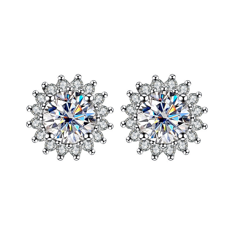 One piece dropshipping S925Pure Stone Sunflower Earrings Unisex Hip Hop Ear Jewelry High-end Jewelry Feel TikTok Wholesale