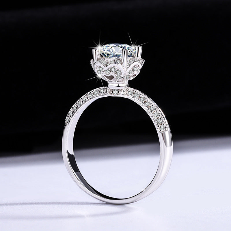 925Pure Moissanite Silver Moissanite Diamond Handheld Flower Women's Ring Rose Fashion Classic Jewelry Manufacturer Wholesale
