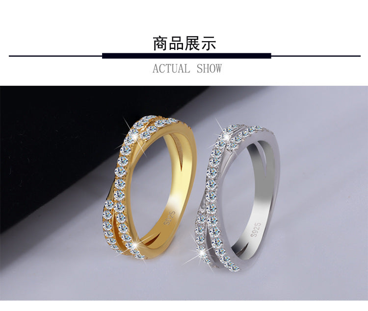 Cross-border hot selling S925Sterling Silver Band Ring X Moissanite Layered Ring Simple Ring Elegant Women's Jewelry Wholesale