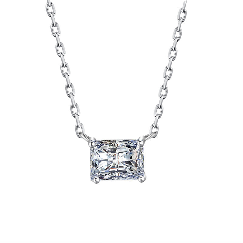 Cross-Border Delivery S925Silver Necklace Moissanite Irregular Diamond Pendant Sugar Cube Cut High-end Collarbone Chain In Stock Wholesale