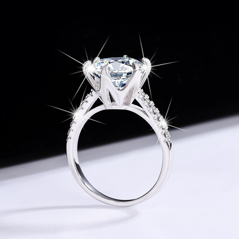 s925Sterling Silver Ring Moissanite Elegant Goddess Classic Six-Prong Carat Moissanite Diamond Women's Oval Wedding Ring