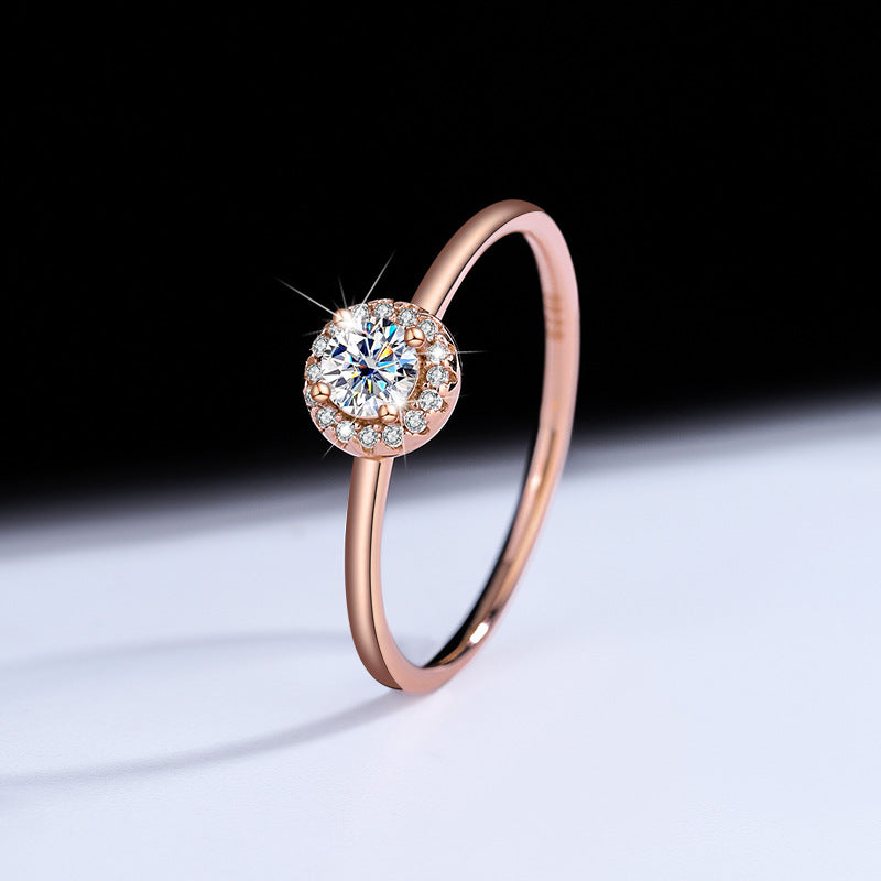925Sterling Silver D Moissanite Rose Gold Small Round Bag Simple Fashion Classic Wedding Ring Live Source