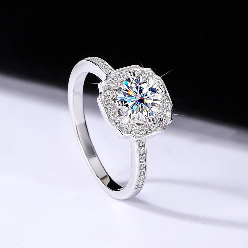 S925Sterling Silver Ring D Moissanite Moissanite Diamond Women's Imitation Sea Rui Wen Style1Carat Ring