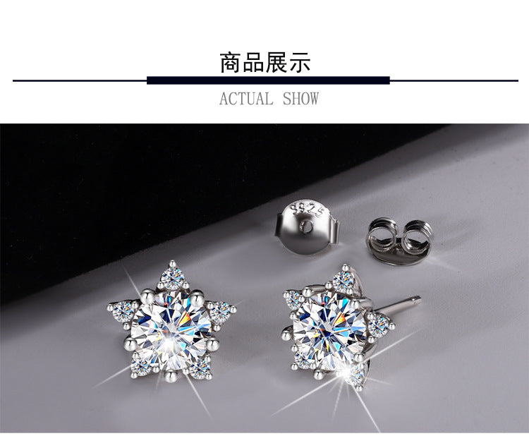 S925Sterling Silver Five-Pointed Star Moissanite Earrings High-End Fashion Versatile Sweet Moissanite Earrings for Women Cross-Border Source