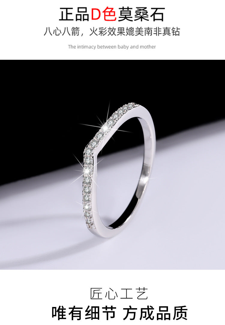 Sterling Silver V Moissanite Ring for Women, Stackable, Simple Couple Design, Pure Silver Plated18K Platinum Factory Direct Sale Heart Shape