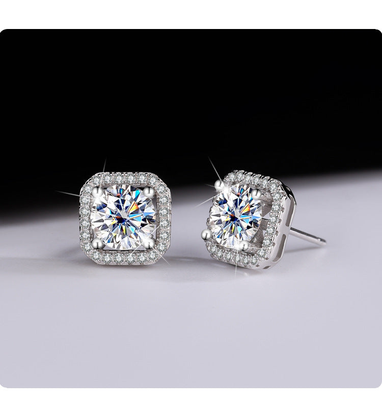 s925Pure Silver Genuine Moissanite Square Stud Earrings for Women Elegant Simple Moissanite Gift Earrings Live Streaming Source