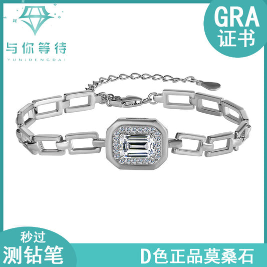 S925Sterling Silver Moissanite Geometric Bracelet 1Carat Irregular Moissanite Bracelet for Women, Light Luxury, Exquisite, Simple, Fashionable