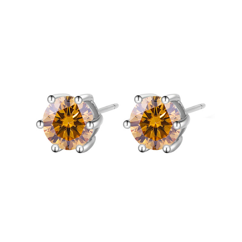 s925Genuine Moissanite Six-Prong Earrings1Carat Temperament Simple Moissanite Gift Earrings Live Streaming Source