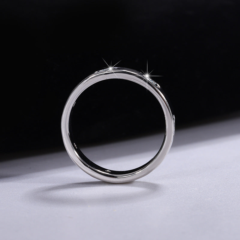 Manufacturer's Cross-Border Hot Sale925Silver Moissanite Simple7Diamond Women's Ring White Gold Diamond Simulated Diamond Ring Couple Ring