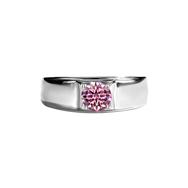 Authentic D Moissanite Ring for Men, Pure Silver, One Carat, Personalized Classic Simple Men's Ring, Smooth Surface Diamond Ring Wholesale
