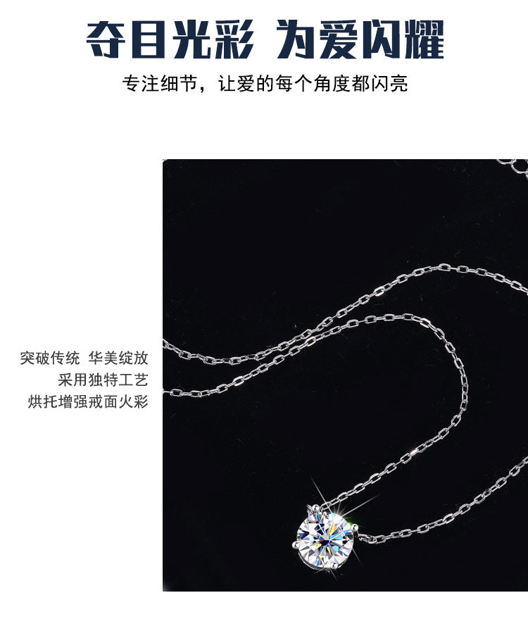 S925Sterling Silver Moissanite Classic Four-Prong Necklace for Women Plated PT 950Moissanite Light Luxury Collarbone Chain Live Streaming Hot Item