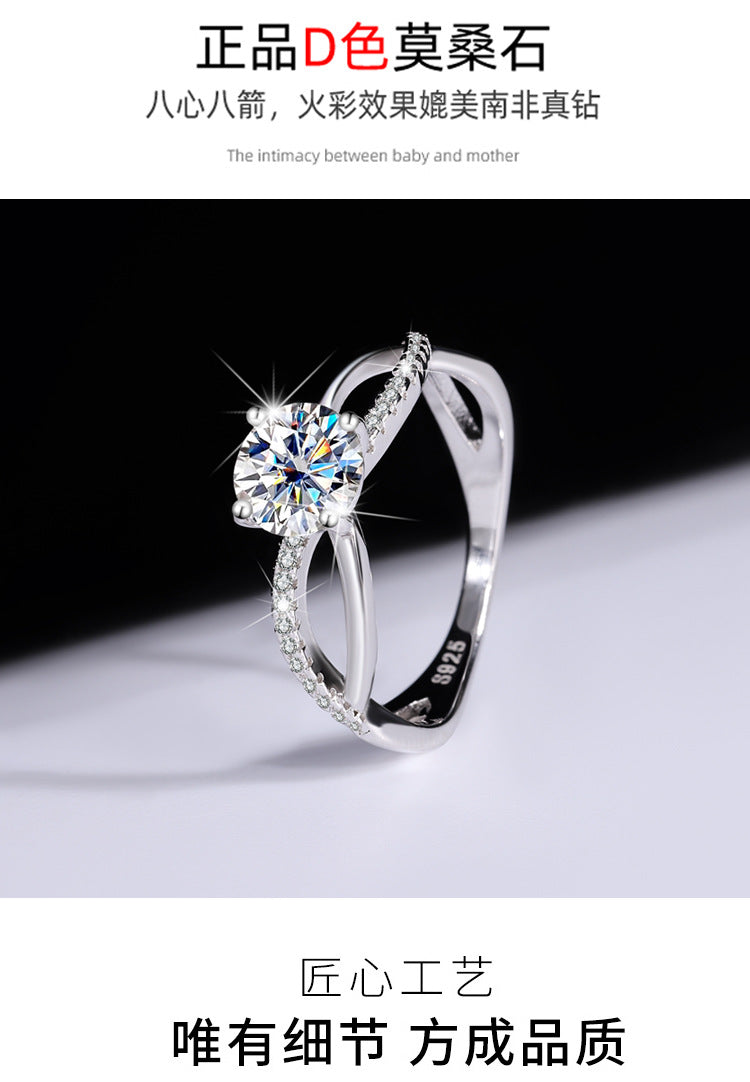 Pure Silver Genuine Moissanite Liu Shi Same Style Women's Diamond Ring1Carat Wedding Real Diamond Proposal Ring for Girlfriend