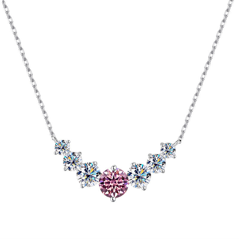 S925Pure Silver Smiling Seven Princess Moissanite Necklace High-end Versatile Collarbone Chain Moissanite Pendant Wholesale
