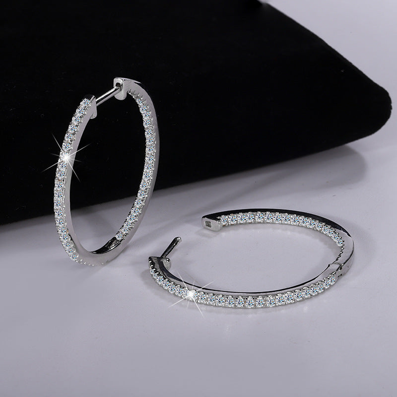 Cross-border European and American Style Large Hoop Earrings S925Sterling Silver Earrings Women's Fashion High-end Moissanite Earrings Factory Wholesale