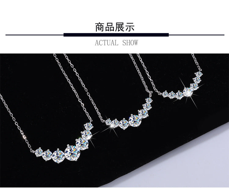 S925Pure Silver Smiling Seven Princess Moissanite Necklace High-end Versatile Collarbone Chain Moissanite Pendant Wholesale