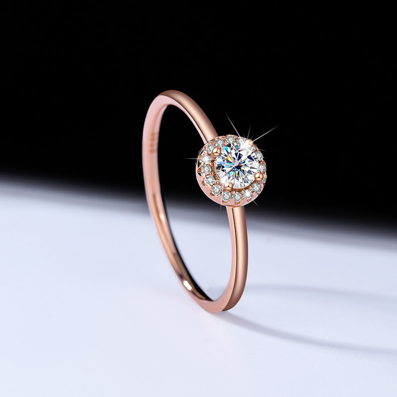 925Sterling Silver D Moissanite Rose Gold Small Round Bag Simple Fashion Classic Wedding Ring Live Source