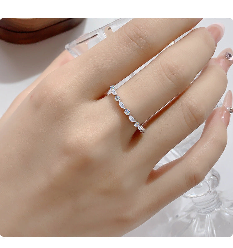 S925Sterling Silver Marquise Moissanite Ring for Women, European and American Trendy Stackable Ring, Double Layer Wearable Women's Ring, Factory Wholesale