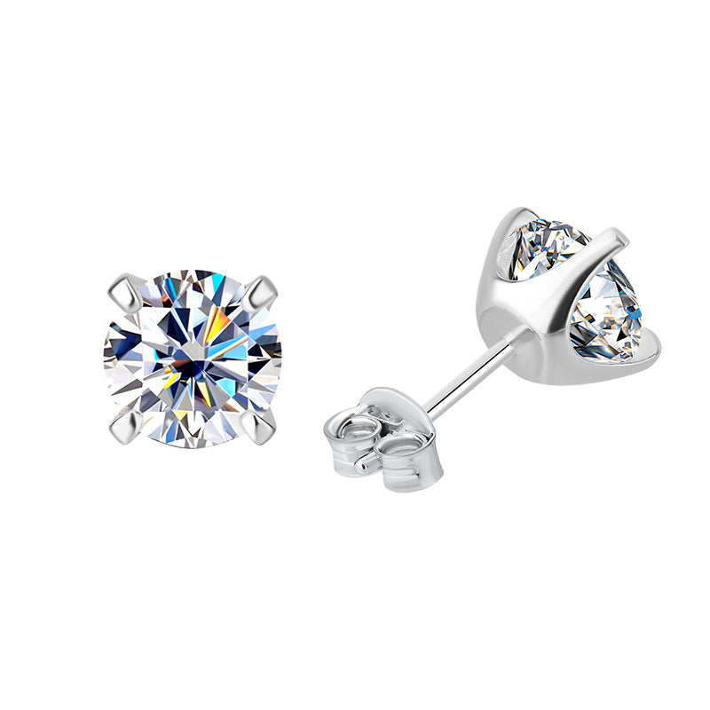 S925Sterling Silver Moissanite Four-Prong Earrings for Women, Classic Moissanite Earrings, Fashionable and Simple Earrings, Factory Wholesale