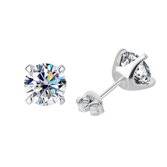 S925Sterling Silver Moissanite Four-Prong Earrings for Women, Classic Moissanite Earrings, Fashionable and Simple Earrings, Factory Wholesale