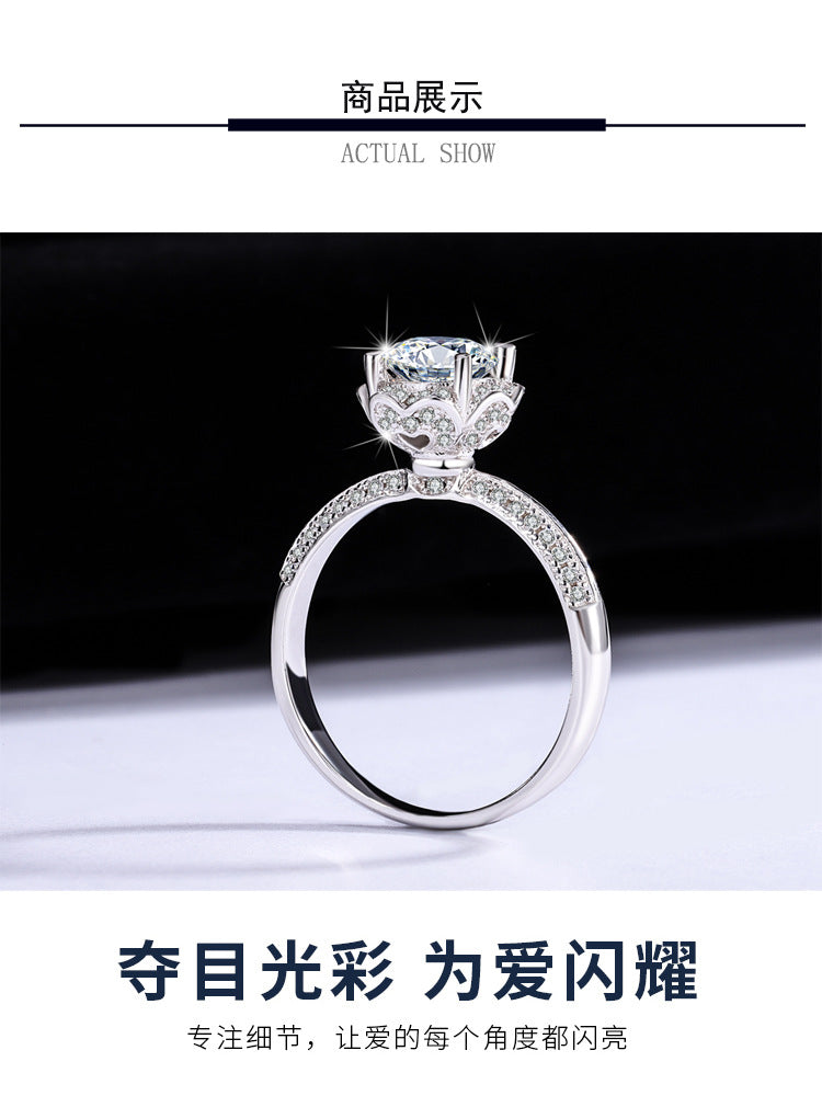925Pure Moissanite Silver Moissanite Diamond Handheld Flower Women's Ring Rose Fashion Classic Jewelry Manufacturer Wholesale