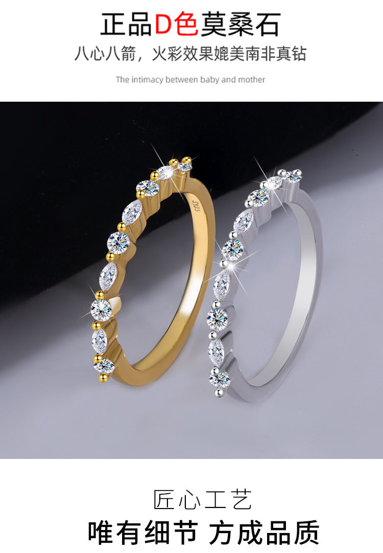 S925Sterling Silver Marquise Moissanite Ring for Women, European and American Trendy Stackable Ring, Double Layer Wearable Women's Ring, Factory Wholesale