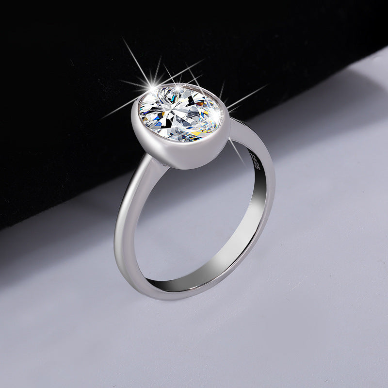 Europe and America S925Silver plating18k Gold Classic Oval2Carat Egg Shape Moissanite Simple High-end Women's Ring Wholesale