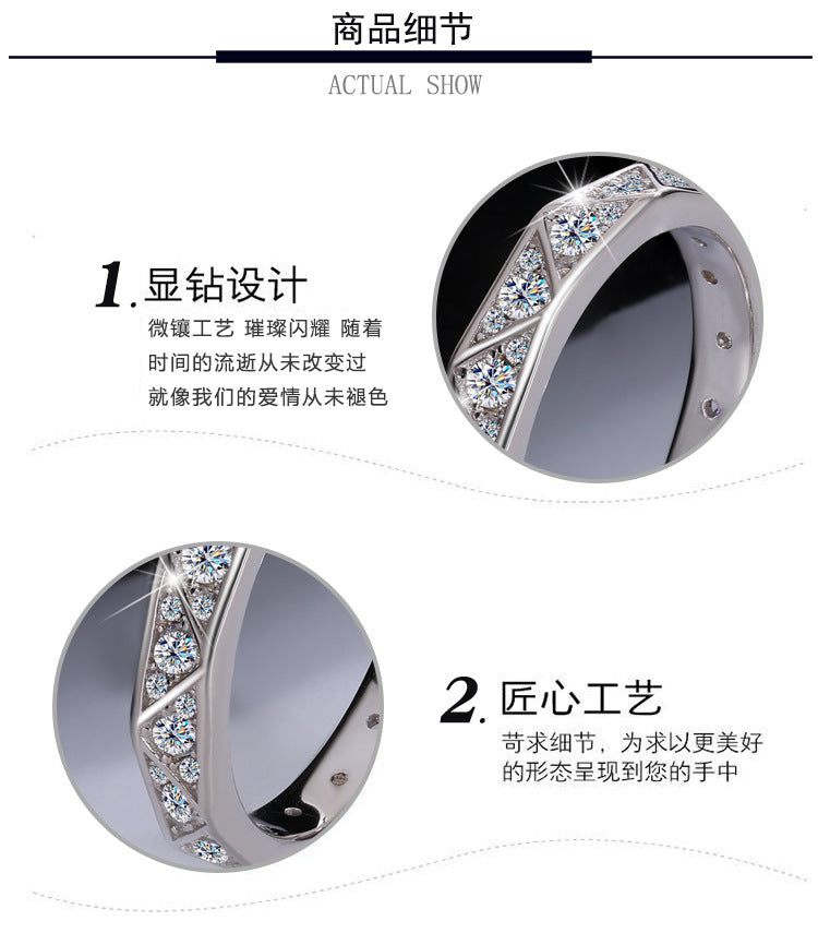 Cross-border hot selling S925Silver and You Companion Couple Rings Moissanite Full Inlay Row Rings Diamond-Shaped Rings Source Factory