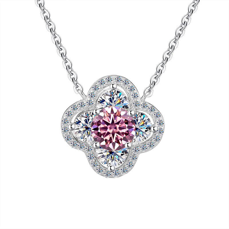 Cross-Border New Products S925Sterling Silver Moissanite Lucky Clover Necklace for Women Moissanite Full Diamond Collarbone Chain Factory Wholesale