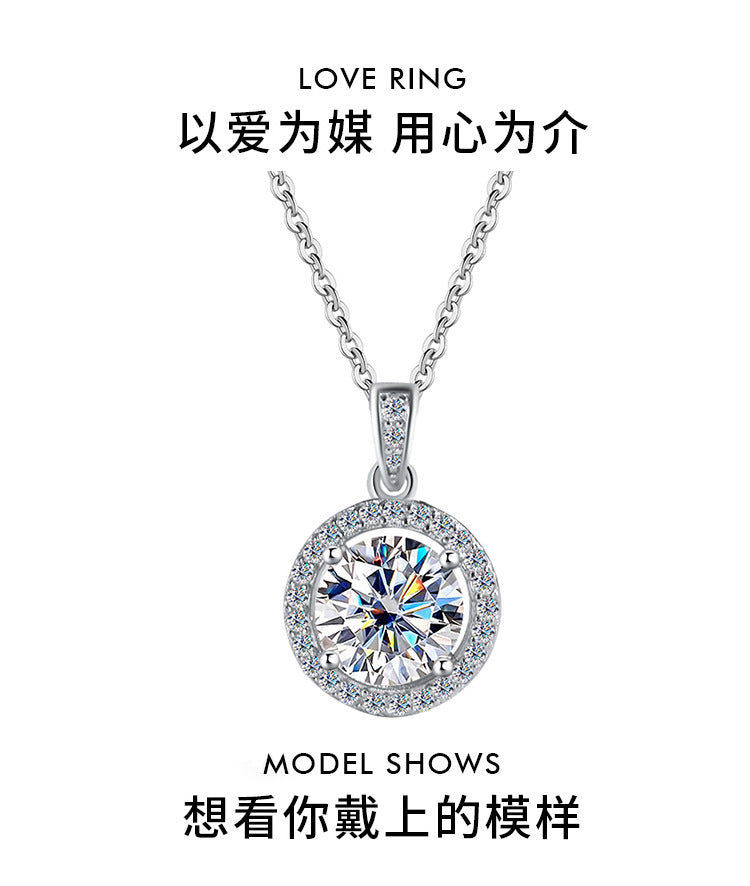 Cross-Border S925Sterling Silver Four-Claw Round Bag Necklace for Women, Moissanite Necklace Pendant, High-End Sweater Chain, Factory Wholesale