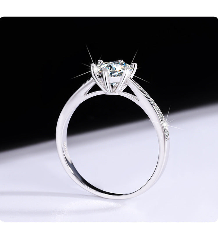 s925Sterling Silver Moissanite Korean Style Six-Prong Ring Women's Ring Six-Prong Classic Crown Proposal Ring Manufacturer Wholesale