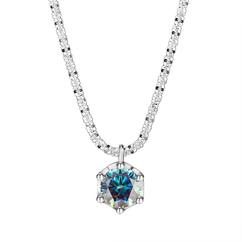 Cross-Border S925Pure Silver Sparkling Cauliflower Chain Moissanite Six-Claw Necklace for Women Niche Light Luxury Fashion Collarbone Chain