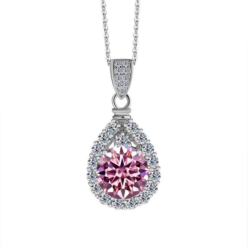 Cross-border hot selling S925Sterling Silver Moissanite Necklace for Women Water Drop Pendant High-end Fashion Versatile Necklace Wholesale
