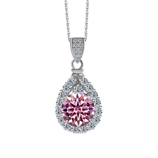 Cross-border hot selling S925Sterling Silver Moissanite Necklace for Women Water Drop Pendant High-end Fashion Versatile Necklace Wholesale