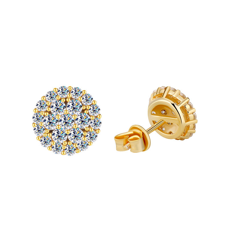 Europe and america cross border S925Sterling Silver Hip-Hop Style Full Diamond Moissanite Trendy Personality High-End Unisex Earrings