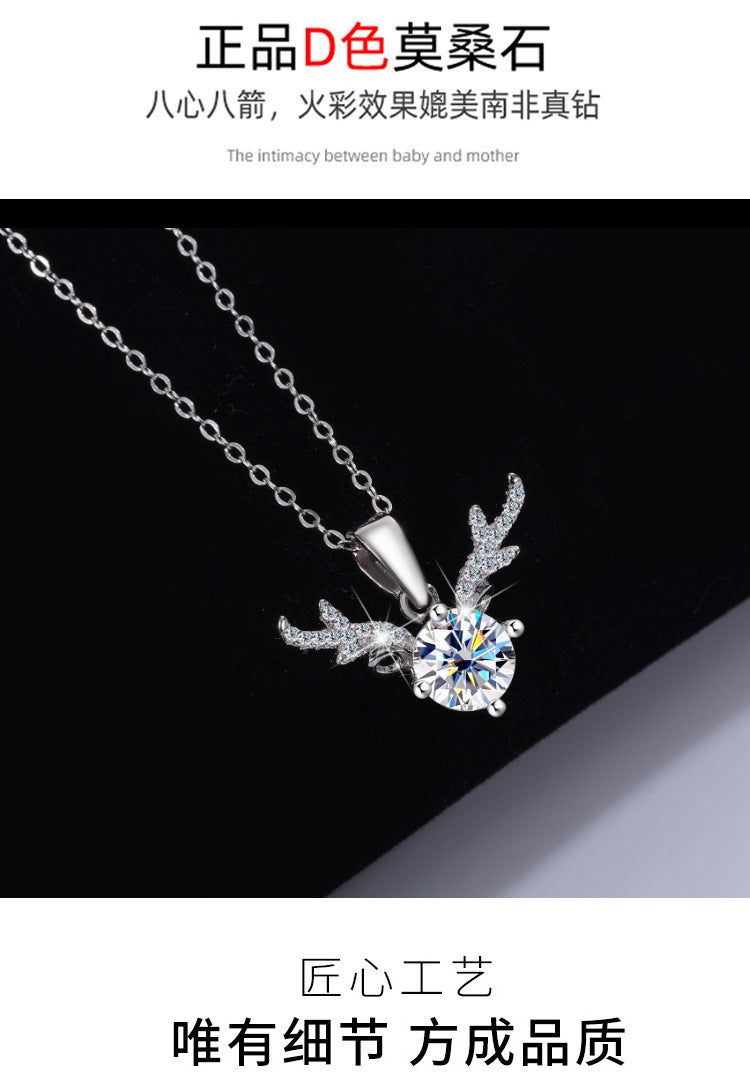 Cross-border Factory Wholesale S925Sterling Silver Moissanite Necklace with Deer Antler Pendant Fashionable High-end Versatile
