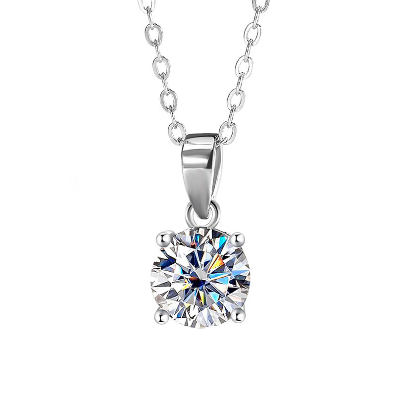 Exclusive for cross-border S925Silver Four-Claw Necklace Moissanite Diamond Pendant Simple Luxury Versatile Collarbone Chain Factory Wholesale