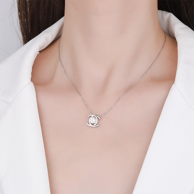 S925Sterling Silver Double C Xiaoxiangjia Necklace Moissanite Diamond Pendant Single Diamond Simple Luxury Versatile Collarbone Chain Wholesale