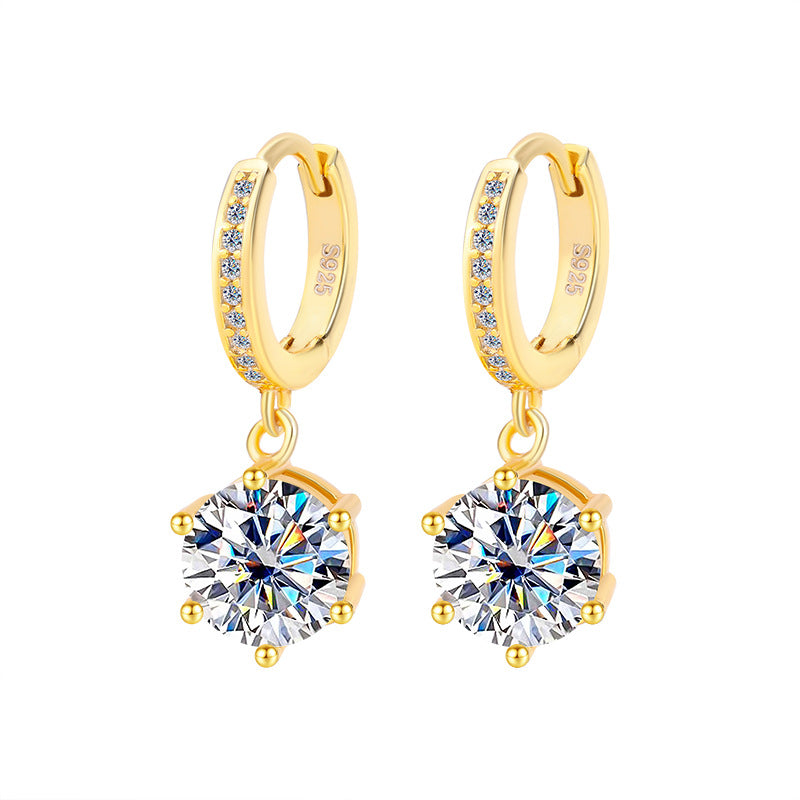 Exclusively for Europe and America S925Silver Classic Six-Prong Moissanite Earrings Moissanite Diamond Earrings for Women Versatile High-End Ear Clips Wholesale