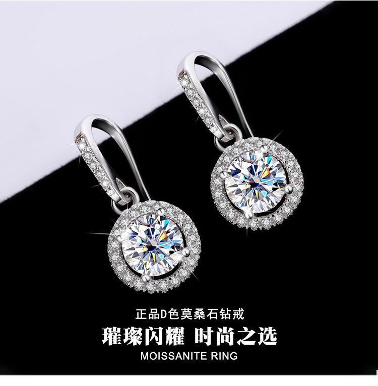 Cross-Border S925Silver Moissanite Luxury Round Stone Silver Ear Hook Source Factory Accessories Jewelry Wholesale Live Handmade