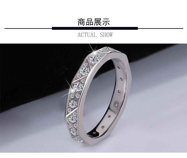 Cross-border hot selling S925Silver and You Companion Couple Rings Moissanite Full Inlay Row Rings Diamond-Shaped Rings Source Factory