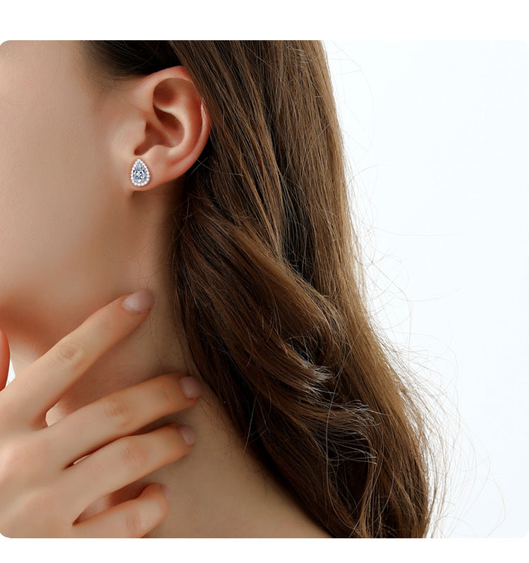 Hot Sale S925Sterling Silver Water Drop Earrings Pear Shape Moissanite Earrings Simple Versatile High-end Earrings Manufacturer Wholesale