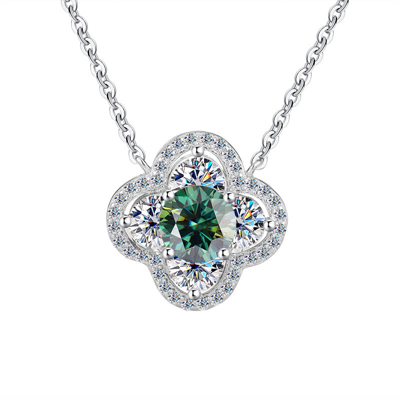 Cross-Border New Products S925Sterling Silver Moissanite Lucky Clover Necklace for Women Moissanite Full Diamond Collarbone Chain Factory Wholesale