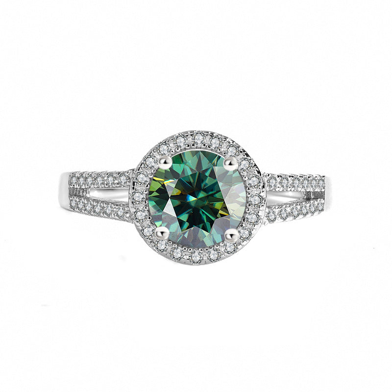S925Sterling Silver Moissanite Round Bag Ring for Women, One Carat Fashion Classic Ring, Live Streaming Source