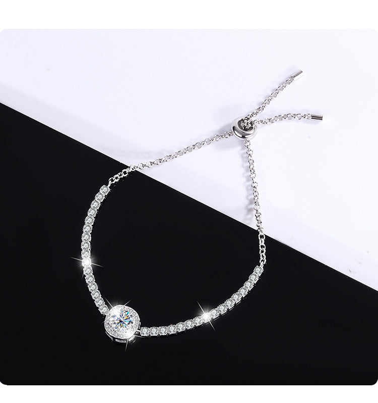S925Silver Moissanite Bracelet Real Diamond Moissanite Square Bag Simple Women's Style TikTok Kuaishou Live Streaming Factory Direct Sale