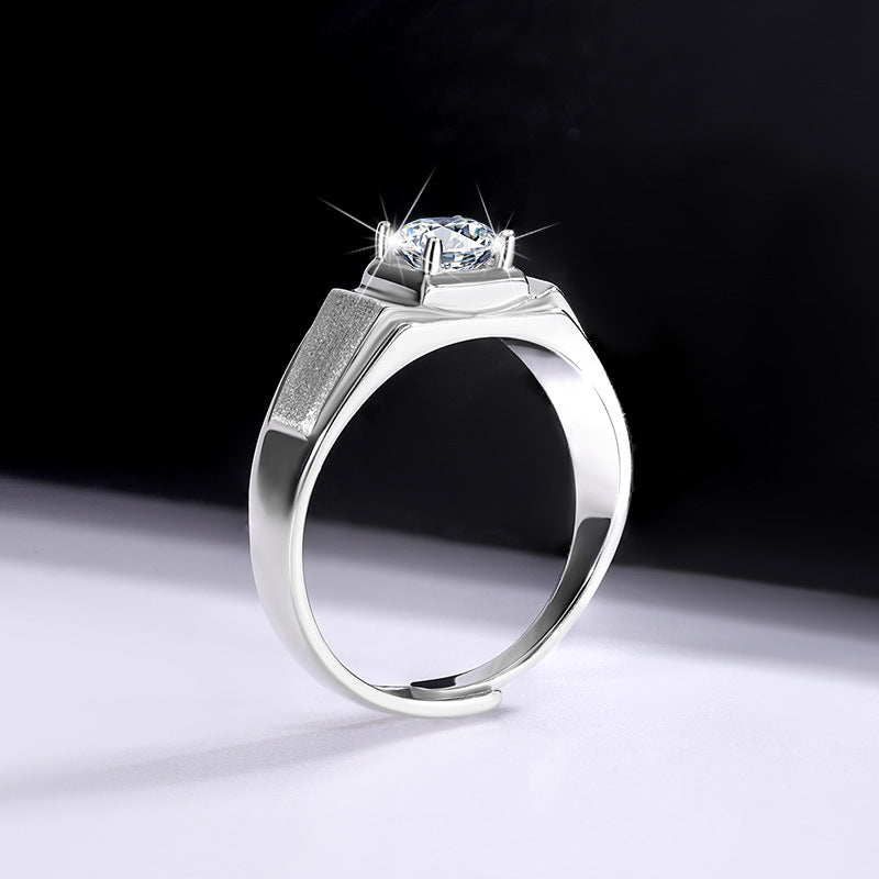 Authentic D Moissanite Diamond Ring for Men, Pure Silver, One Carat, Unique and Bold Men's Ring, Brushed Matte Ring, Live Streaming