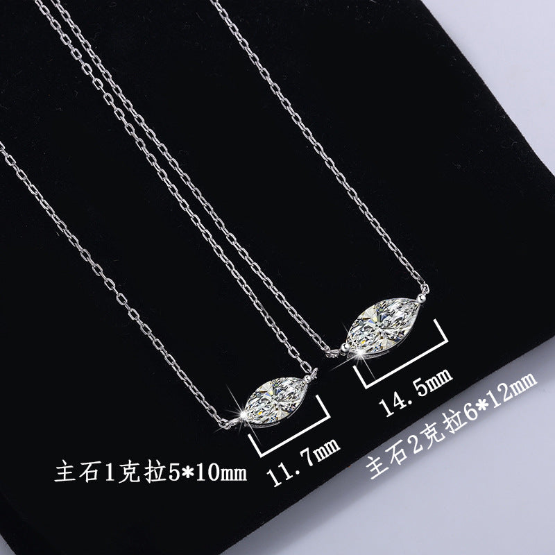 European and American Fashion Hot Item S925Sterling Silver Moissanite Horse Eye Necklace Simple Women's High-end Versatile Collarbone Chain Wholesale