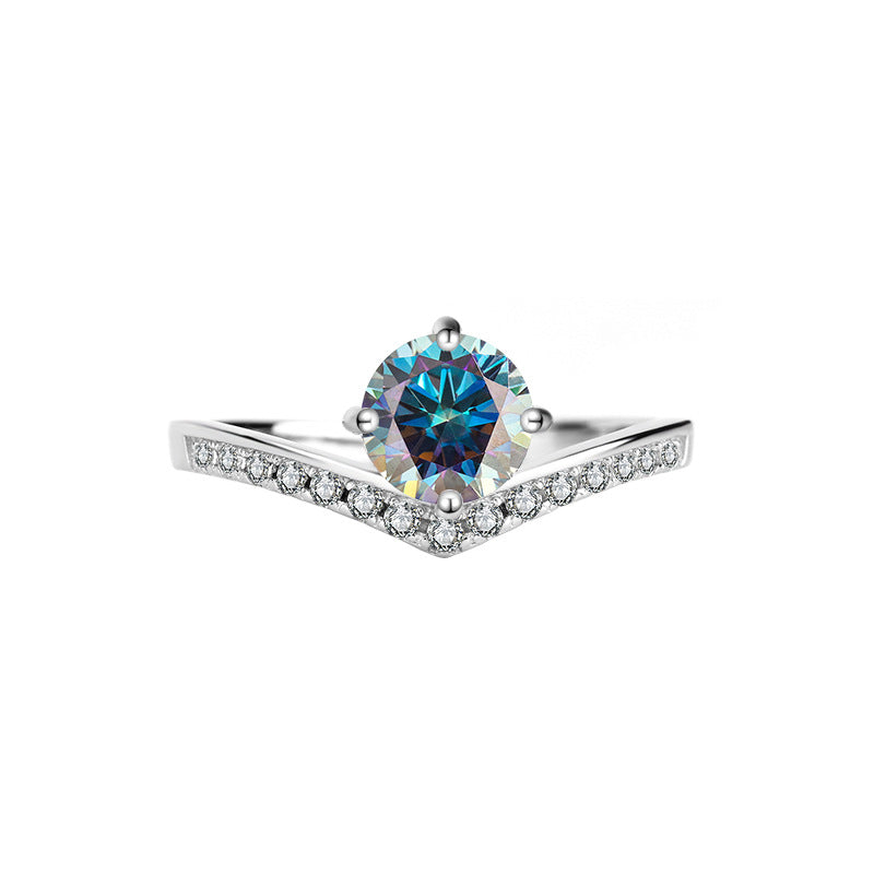 Sterling Silver Platinum Plated Moissanite Passable Diamond Pen Moissanite Crown Genuine Diamond Ring Simulated Diamond Proposal Wedding Ring